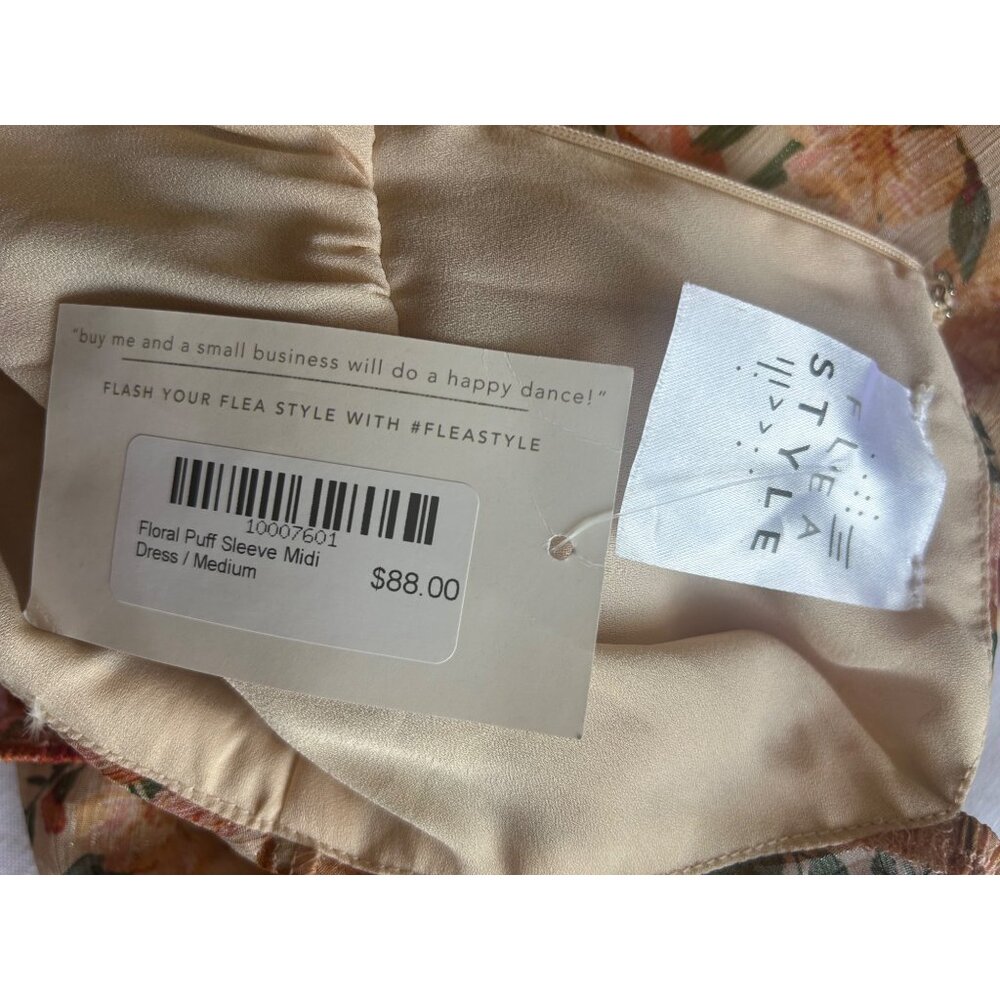 NWT Floral Puff Sleeve Midi Dress Size M Cottagecore Prairie Boho Festival - Picture 6 of 11